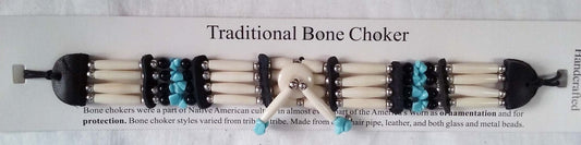 Wholesale TURQUOISE STONE FOUR ROW BONE CHOKER NECKLACE (SOLD BY THE PIECE)