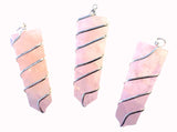 Wholesale LARGE 2" FLAT ROSE QUARTZ COIL WRAPPED  STONE PENDANT