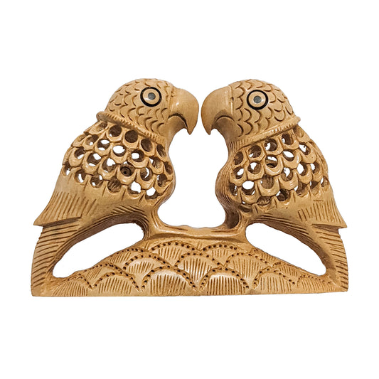Add a Touch of Nature to Your Home Decor with Handcrafted Wooden Parrot Couple Statue
