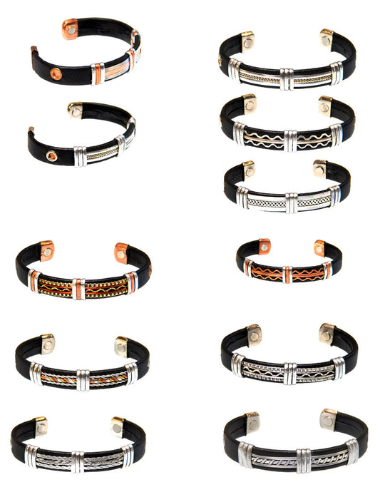 Elevate Your Wellness with Leather-Wrapped Copper Magnetic Bracelet