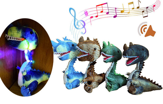 Wholesale Light Up Dancing Voice Mimicking Dinosaur Plush Toy | Adjustable Volume 14" Singing Toy ( sold by the piece)