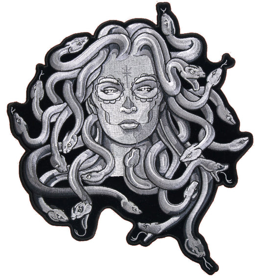 Wholesale JUMBO 10 INCH MEDUSA WOMEN WITH SNAKE HAIR EMBROIDERED PATCH (Sold by the piece)