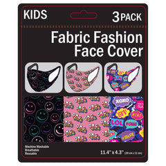 3 Pack Girls Fun Washable Face Masks 3 Asst