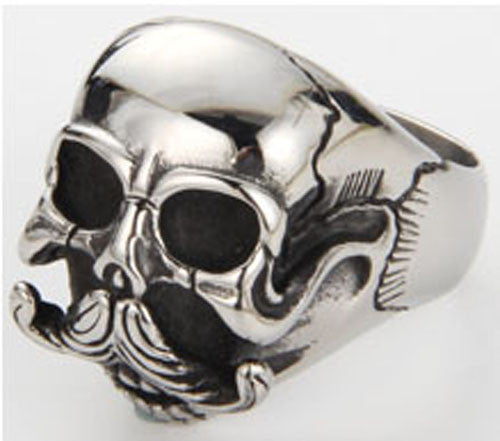 Wholesale SKULL HEAD WITH MUSTACHE STAINLESS STEEL BIKER RING ( sold by the piece )