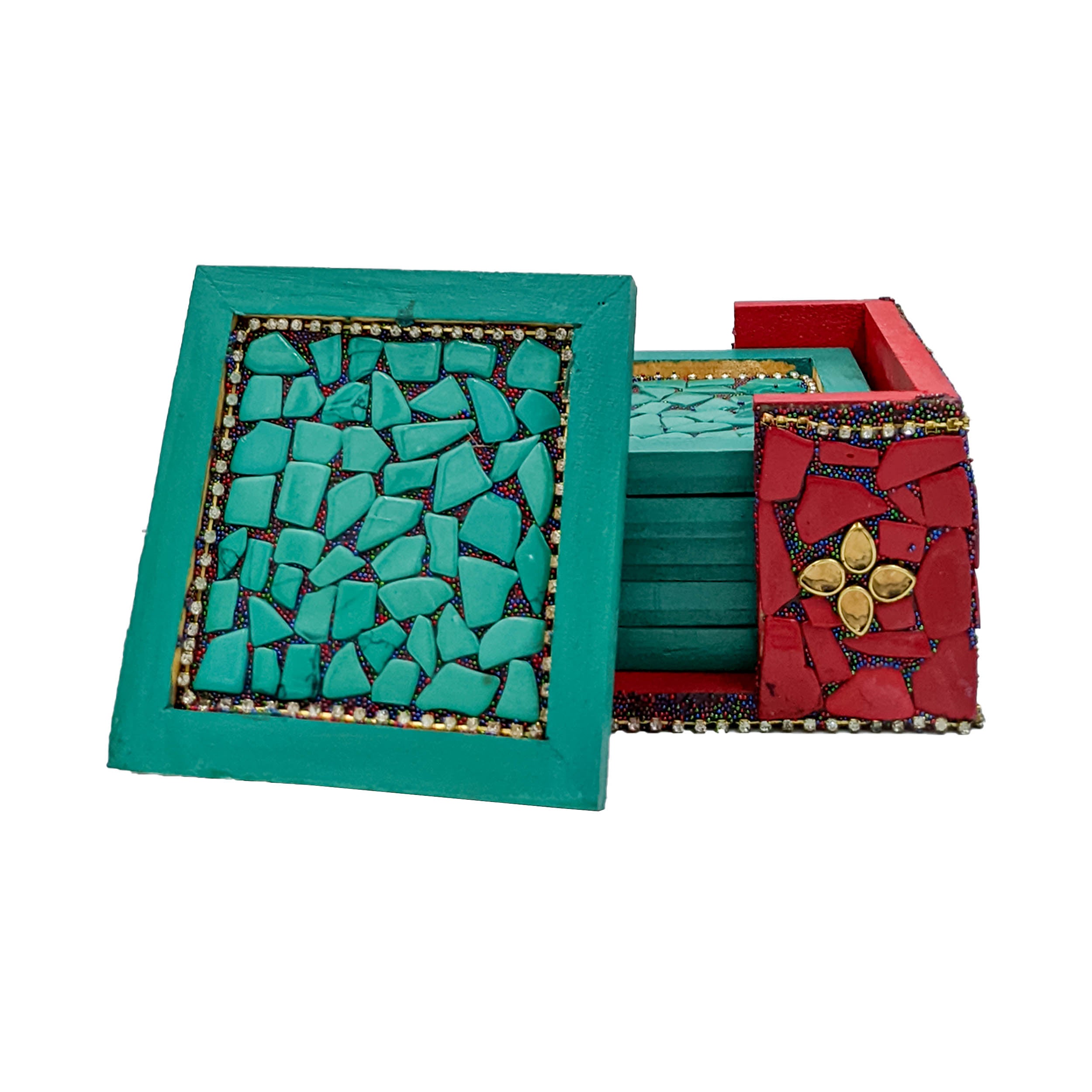 Protect Your Furniture in Style with Handcrafted Wooden Stone Painted Design Tea & Coffee Coasters