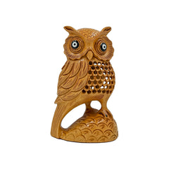 Handmade Wooden Owl Statue for Elegant Home Décor