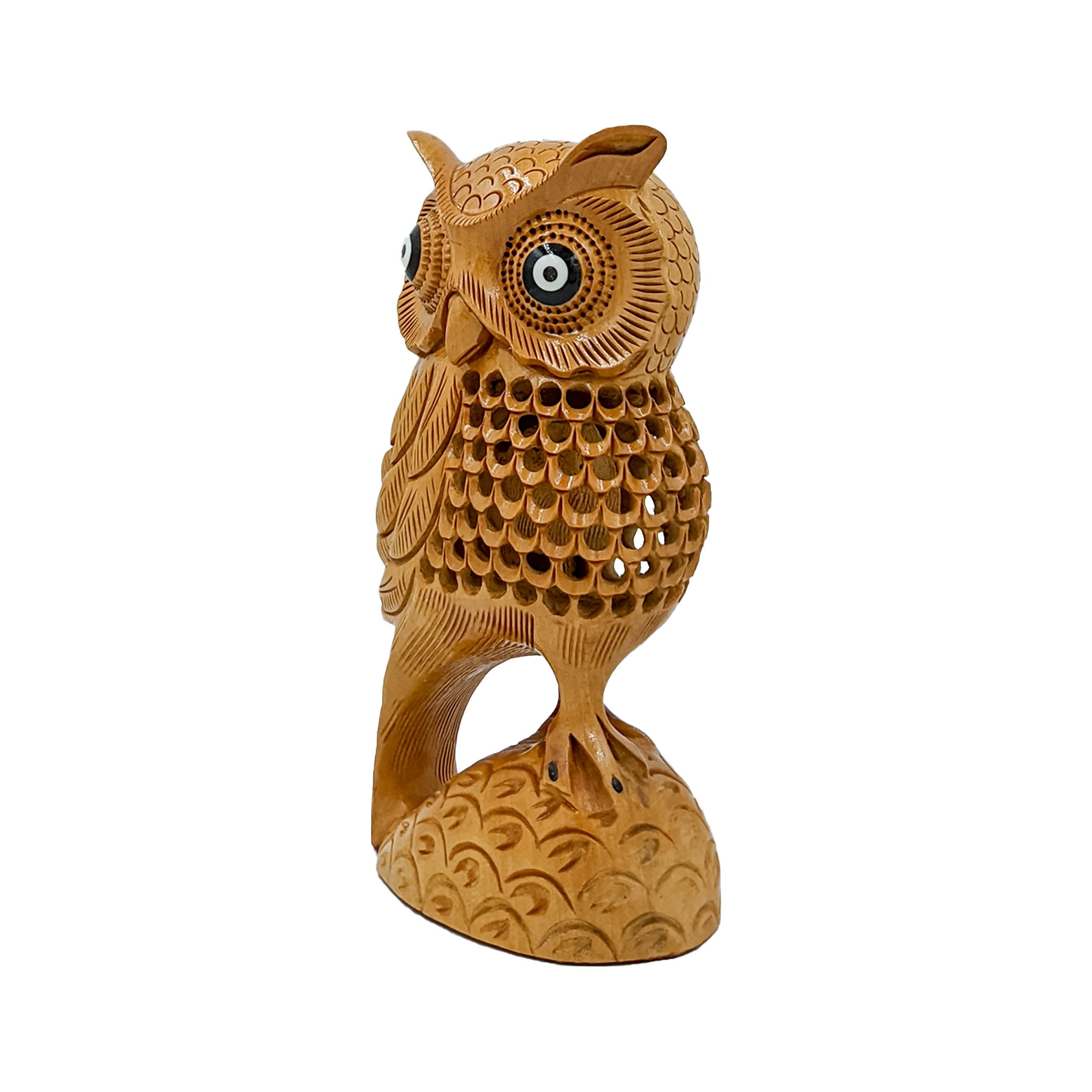 Intricately Carved for Elegant Home Décor Handmade Wooden Owl Statue