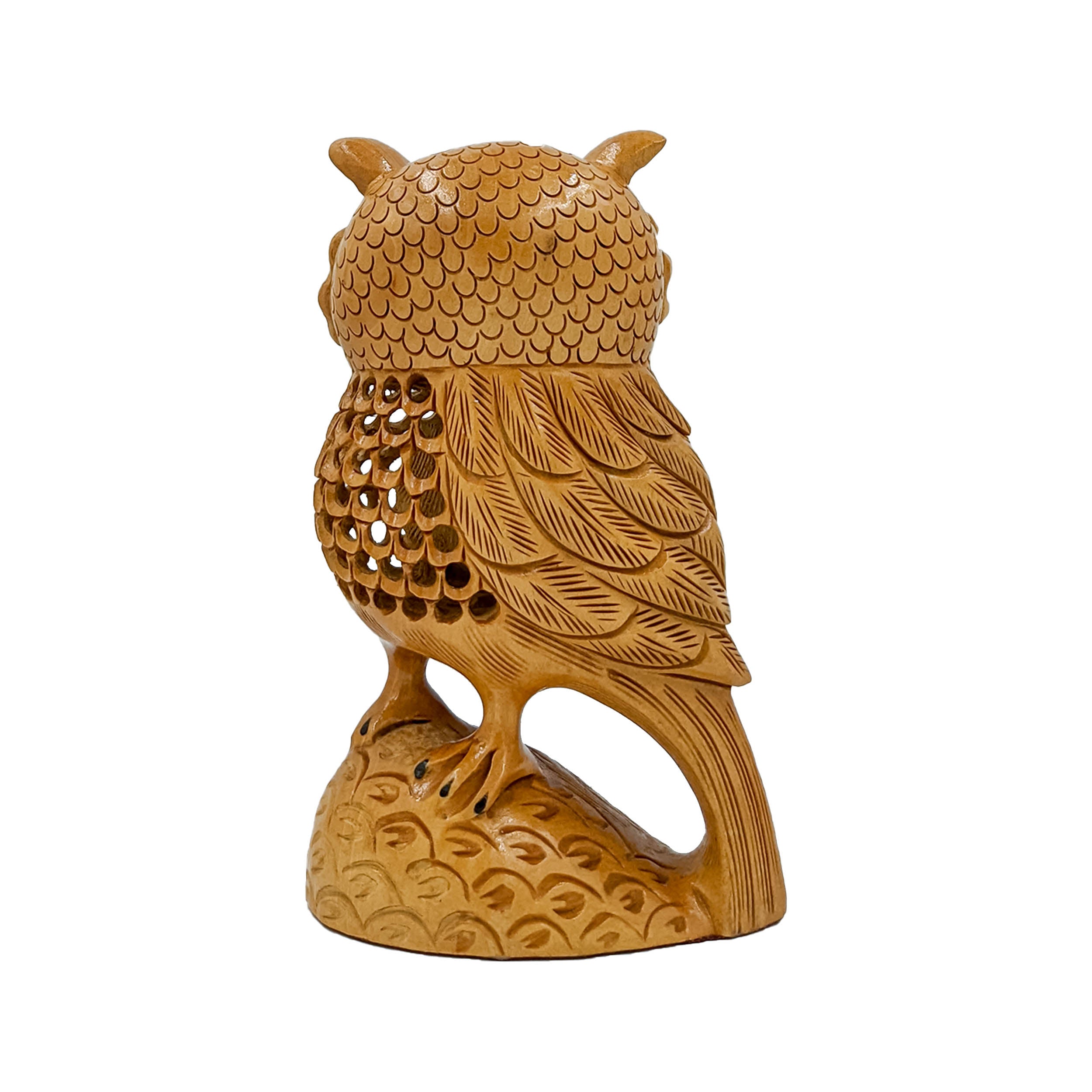 Intricately Carved for Elegant Home Décor Handmade Wooden Owl Statue