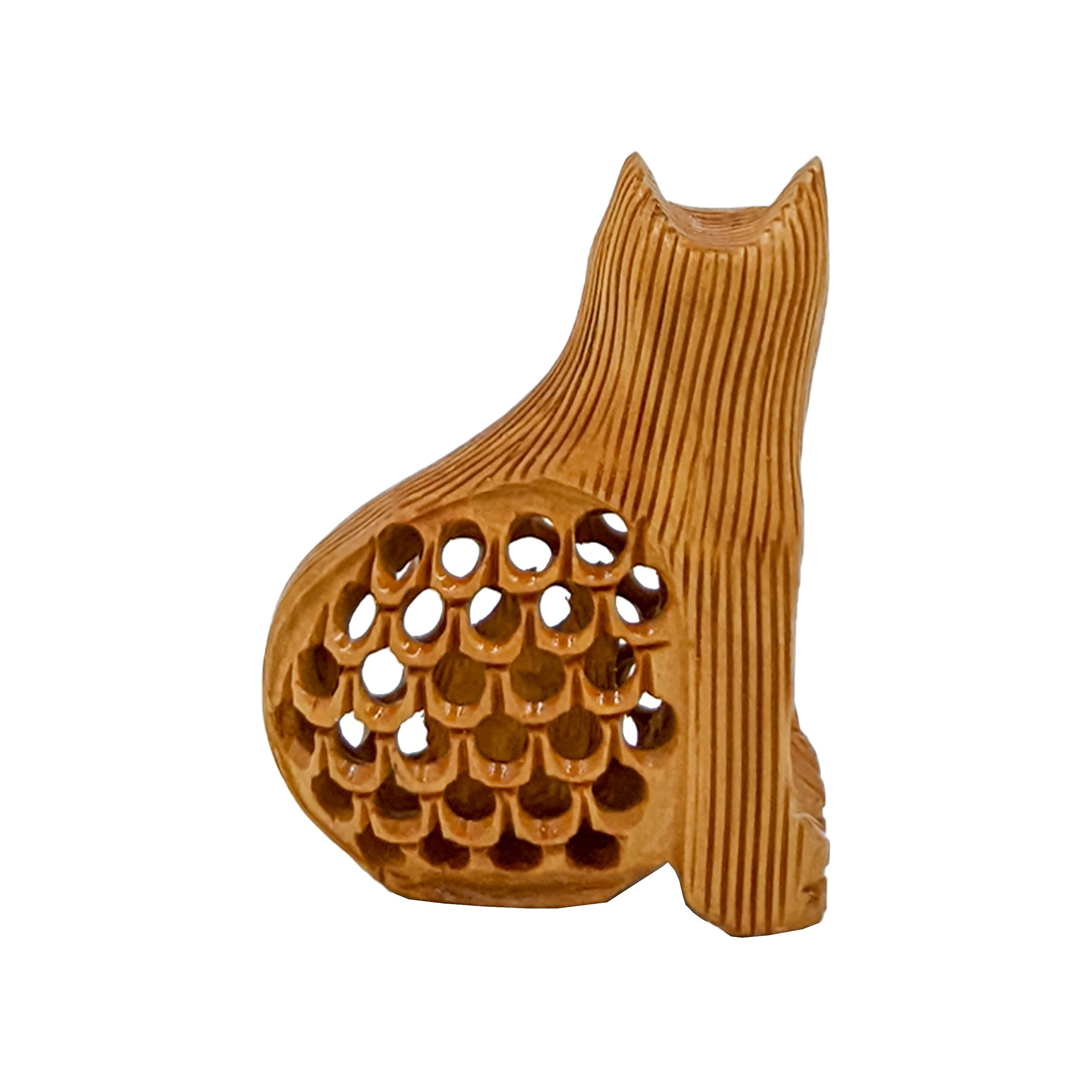 Handcrafted Wooden Jaali Cat Sitting