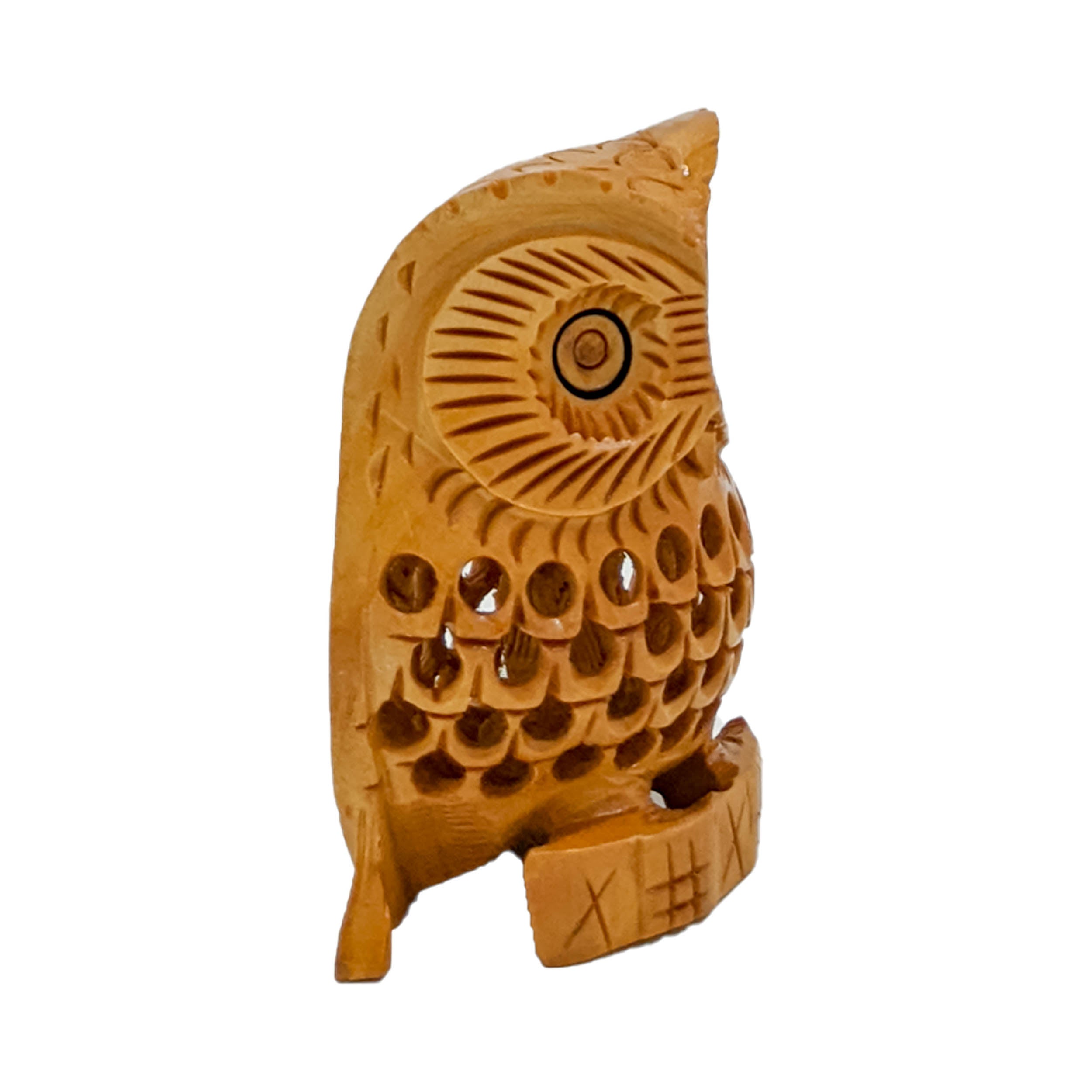 Wooden Handcrafted Owl Sitting Showpiece (3inch)