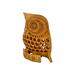 Wooden Handcrafted Owl Sitting Showpiece (3inch)