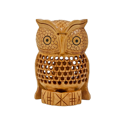 Add a Touch of Elegance to Your Decor with Handcrafted Wooden Front Facing Owl Sitting Showpiece