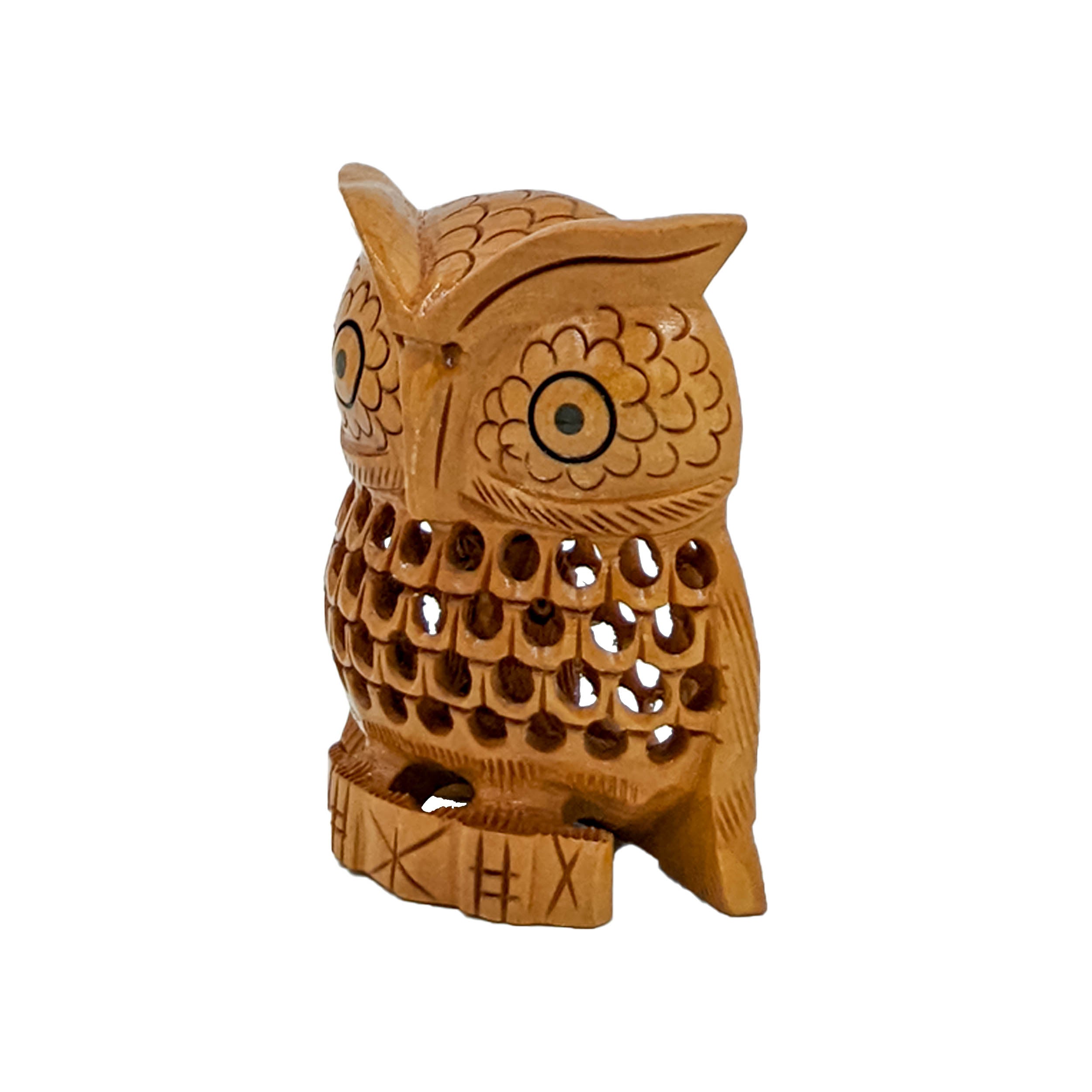 Add a Touch of Mystique to Your Décor with Handcrafted Wooden Jaali Owl Sitting  (Set of 5)