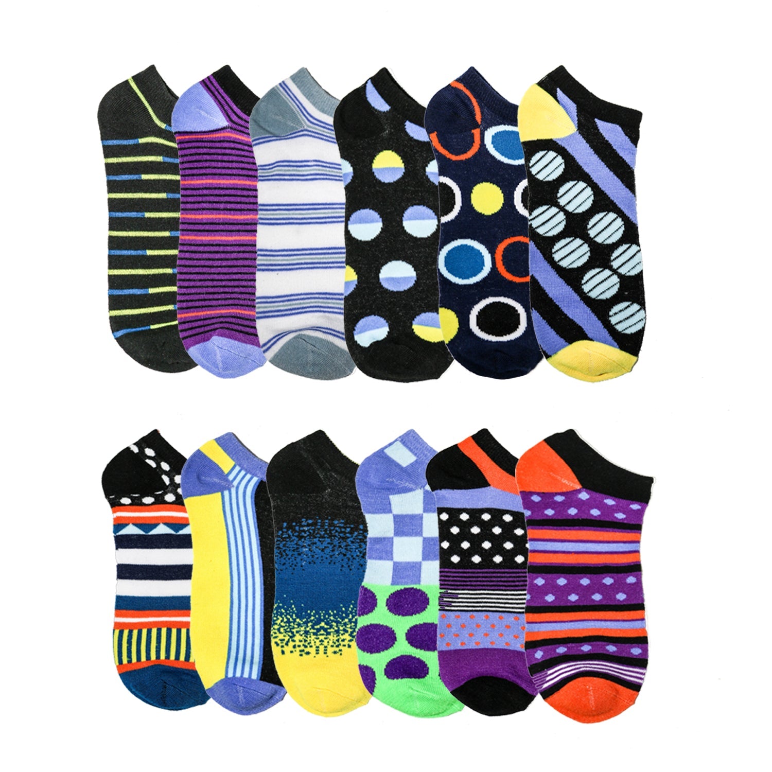Buy Men's No Show Wholesale Sock, Size 10-13 in Assorted Prints - Bulk Case of 96 Pairs