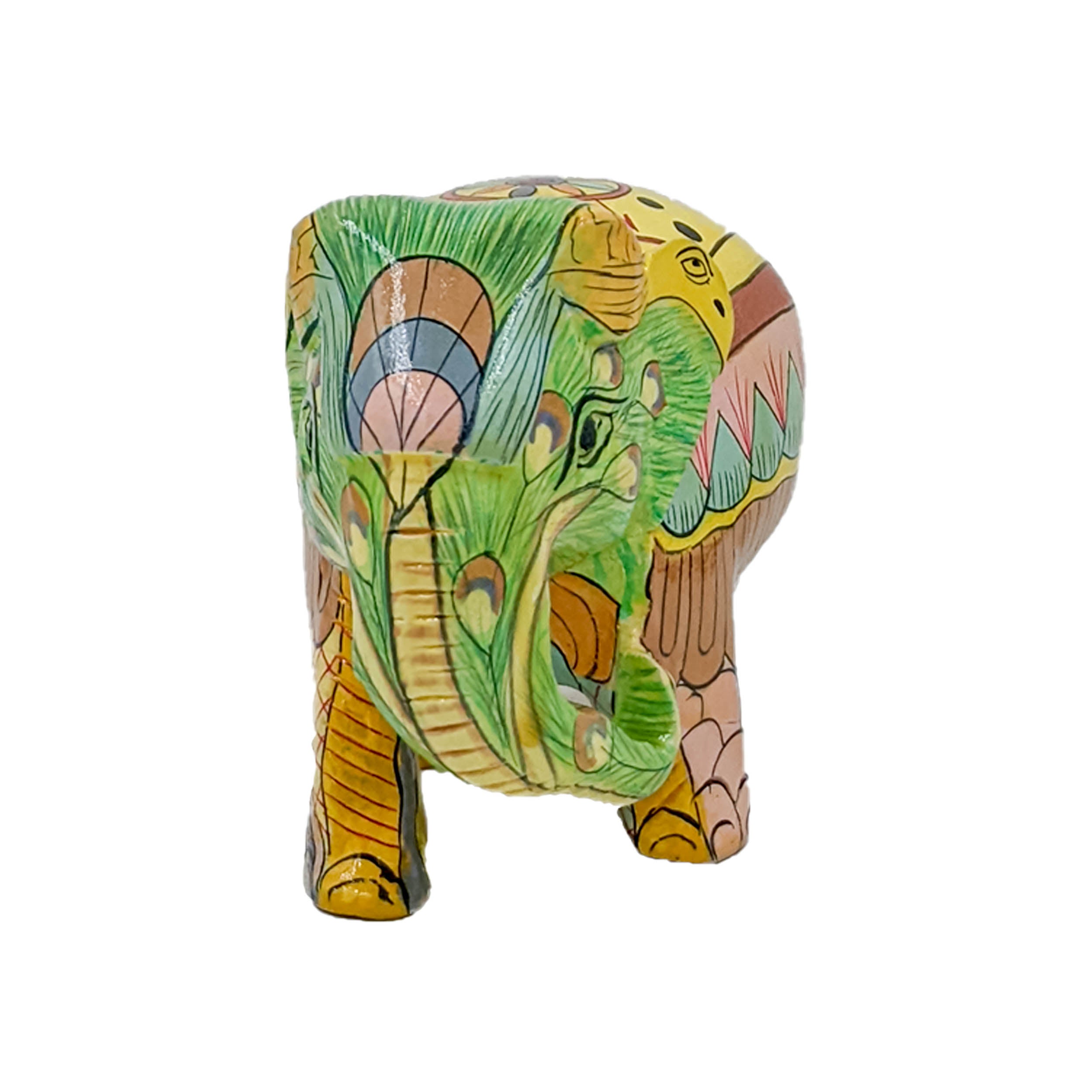 Wooden Handicraft Painted Carved Elephant 3-Inch