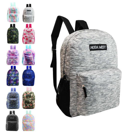 Buy 17" Classic Wholesale Backpack in Assorted Prints - Bulk Case of 24