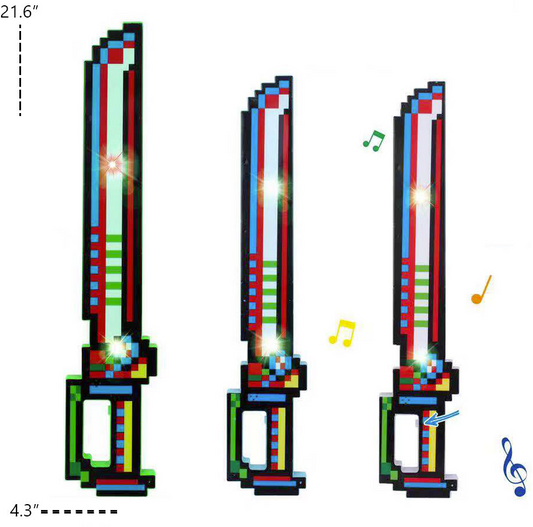 Wholesale Exciting 21.6" Pixel Sword with Handle Light Up Toy with Sound Assorted Colors (sold by the piece OR DOZEN)