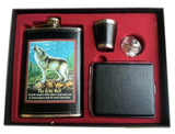 Wholesale HOWLING WOLF FLASK SET W CIGARETTE CASE (Sold by the piece)