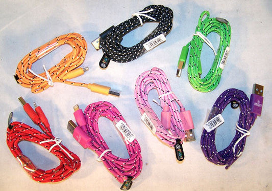 Wholesale BRAIDED CLOTH PHONE CABLE CHARGING CORDS 6 FOOT IPHONE/ MICRO USB( sold by the piece ) CLOSEOUT AS LOW AS $0.50