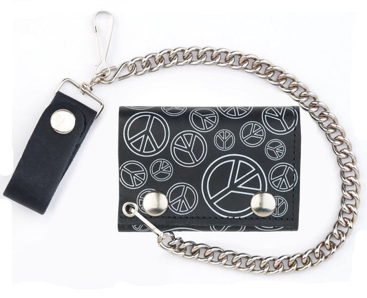 Buy OPEN PEACE SIGNS TRIFOLD LEATHER WALLETS WITH CHAINBulk Price