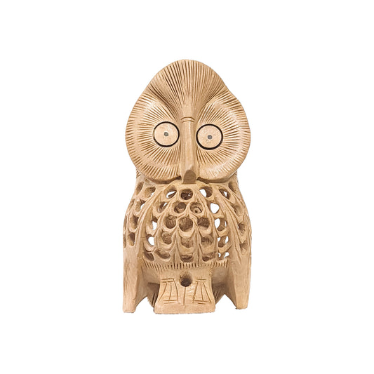Add a Unique Touch to Your Home Décor with Handcrafted Wooden Front Facing Owl Sitting Showpiece