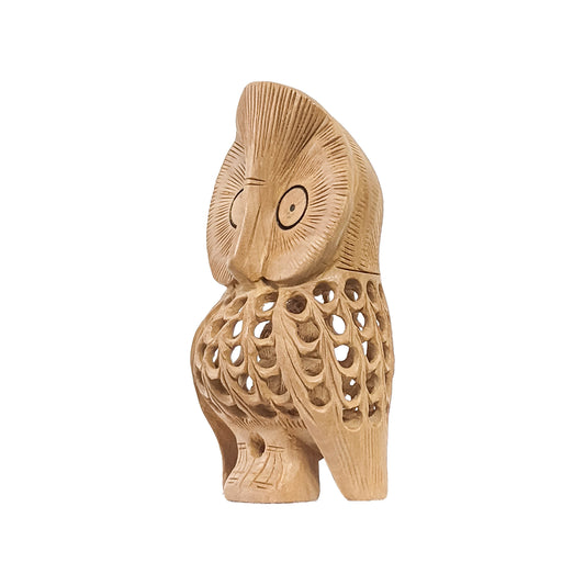 Add a Unique Touch to Your Home Décor with Handcrafted Wooden Front Facing Owl Sitting Showpiece