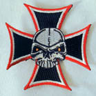 Wholesale SKULL IRON CROSS 3 INCH PATCH (Sold by the piece OR dozen) CLOSEOUT AS LOW AS 75 CENTS EA