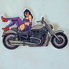 Wholesale BIKE GIRL 4 inch embroidered PATCH (Sold by the piece or dozen ) CLOSEOUT AS LOW AS 75 CENTS EA