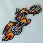 Wholesale NEW BIKE WITH FLAMES 4 INCH  PATCH (Sold by the piece or dozen ) -* CLOSEOUT AS LOW AS .75 CENTS EA
