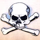 Wholesale SKULL WITH X BONE BEHIND 4 INCH PATCH (Sold by the piece) CLOSEOUT NOW AS LOW AS .75 CENTS EA