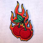 Wholesale TWIN CHERRIES FLAMES 3 INCH PATCH (Sold by the piece) CLOSEOUT NOW AS LOW AS .75 CENTS EA