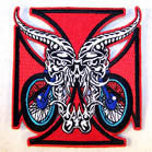 Wholesale HORN SKULL CROSS 4 INCH PATCH (Sold by the piece OR DOZEN ) * CLOSEOUT ONLY 50 CENTS EA BY THE DOZEN