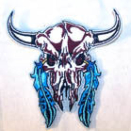 Wholesale 4 inch Cow Skull With Feathers Patch (Sold by the piece or dozen)
