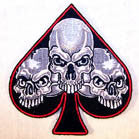 Wholesale SPADE TRIPLE SKULLS 4 INCH PATCH  (Sold by the piece or dozen) - * CLOSEOUT NOW AS LOW AS 75 CENTS EA