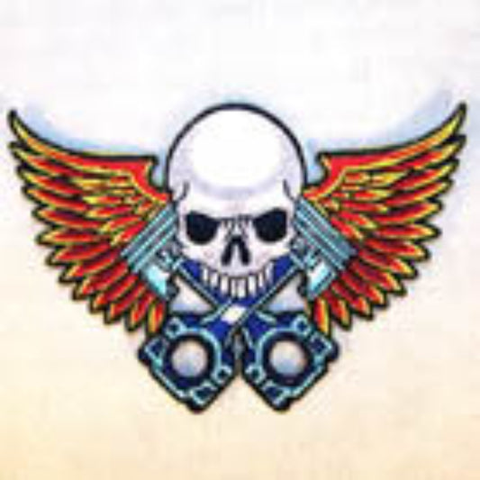 Wholesale 4 inch Piston Skull With Wings Patch (Sold by the piece or dozen)