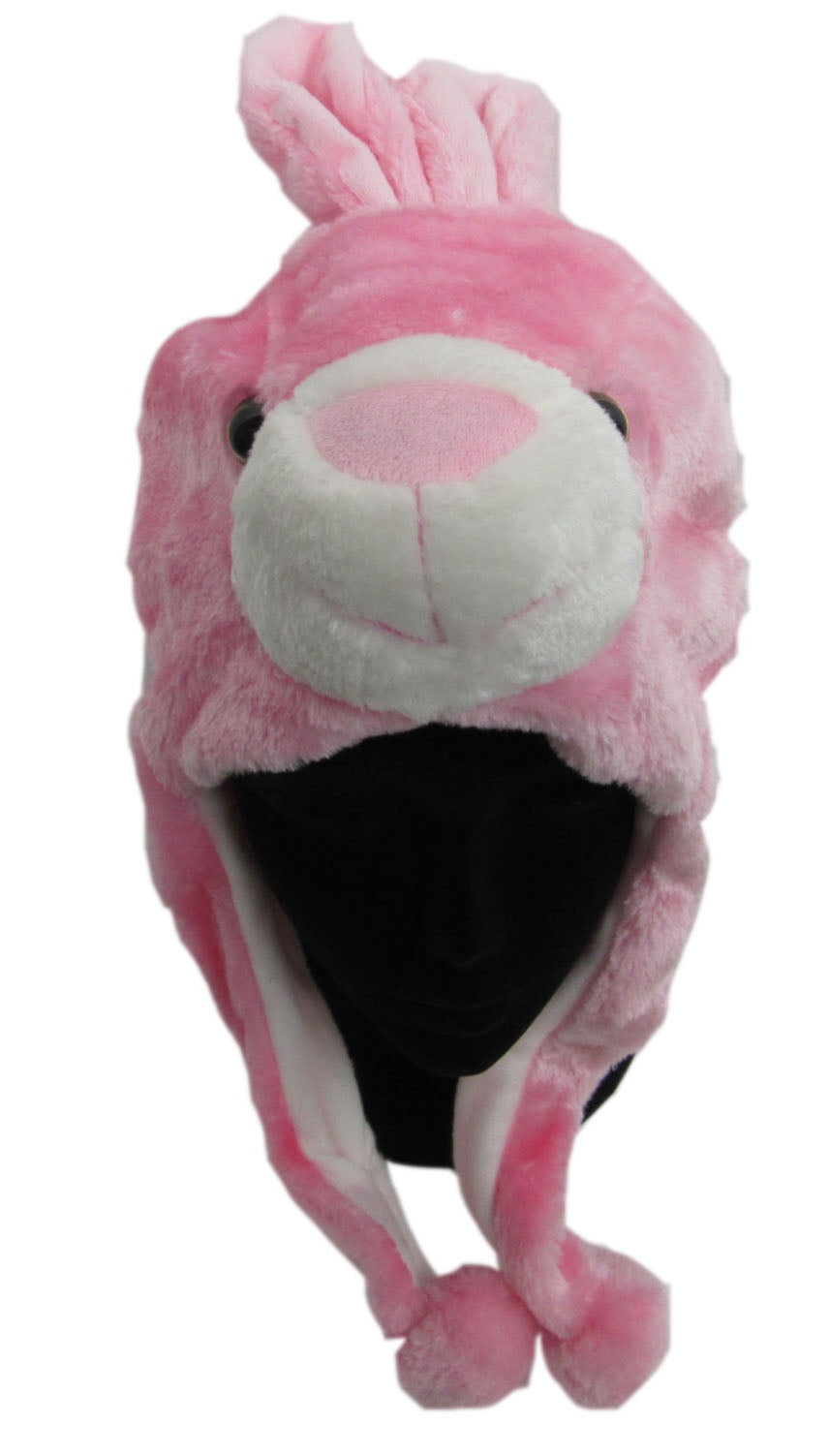 Wholesale PLUSH ANIMAL HATS Sold by the piece PICK STYLE YOU NEED PINK BUNNY