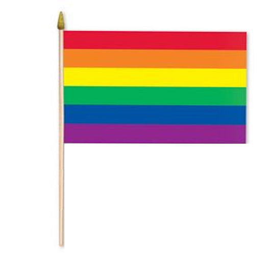 Wholesale RAINBOW CLOTH 12 X 18 INCH FLAG ON A STICK (Sold by the piece or dozen)