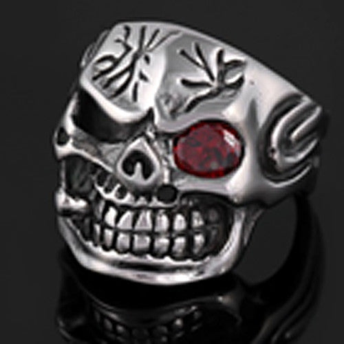 Wholesale SKULL RED EYE W CIGAR STAINLESS STEEL BIKER RING ( sold by the piece )