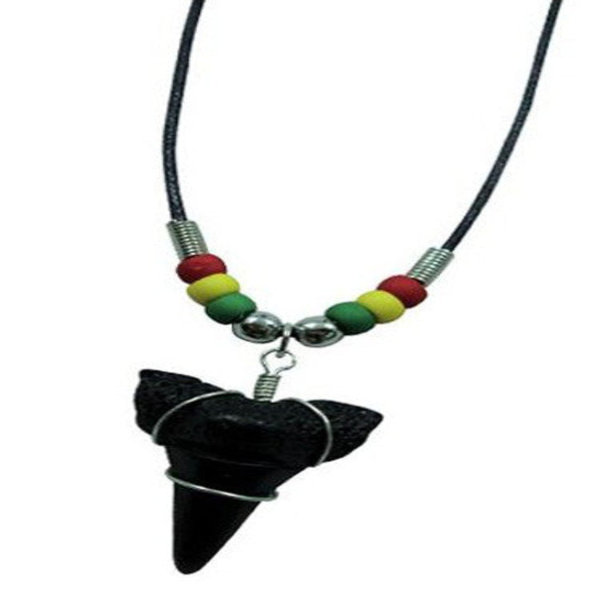 Wholesale Reggae Black Shark Teeth Macrame Cord Collar con abalorio plateadas ( sold by the piece or dozen )