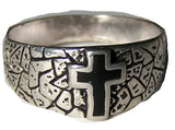 Wholesale CHRISTIAN INLAYED CROSS SILVER DELUXE BIKER RING (Sold by the piece)