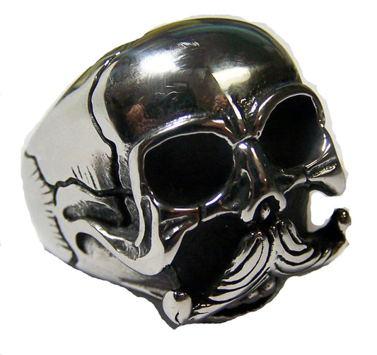 Wholesale SKULL HEAD WITH MUSTACHE STAINLESS STEEL BIKER RING ( sold by the piece )