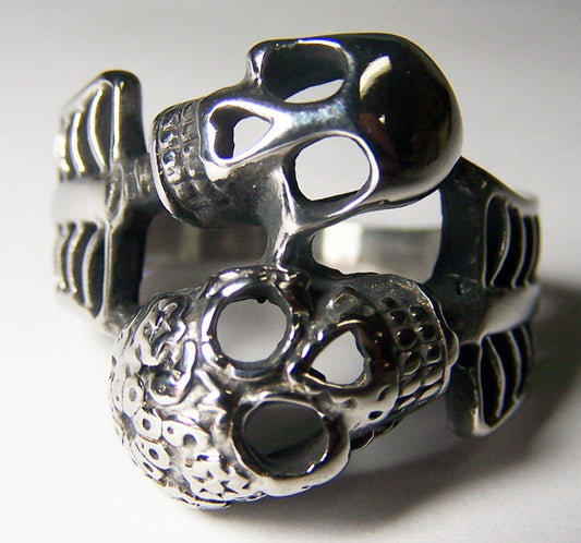 Wholesale WRAP AROUND SKELETONS STAINLESS STEEL BIKER RING ( sold by the piece )