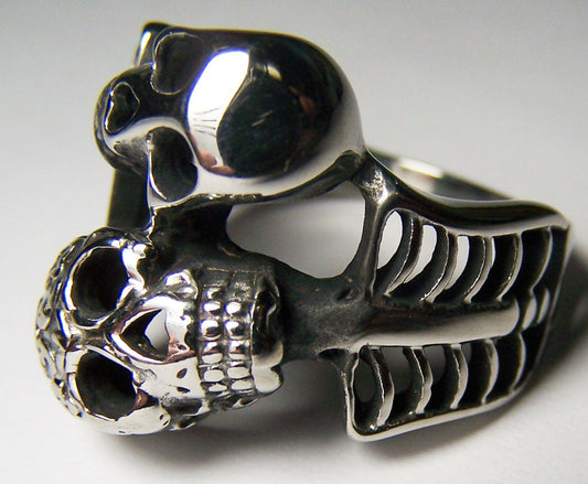 Wholesale WRAP AROUND SKELETONS STAINLESS STEEL BIKER RING ( sold by the piece )
