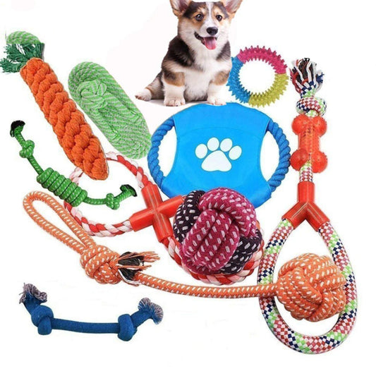 Keep Your Furry Friend Entertained with Set of 10 Dog & Pet Chew Rope Toys- Assorted
