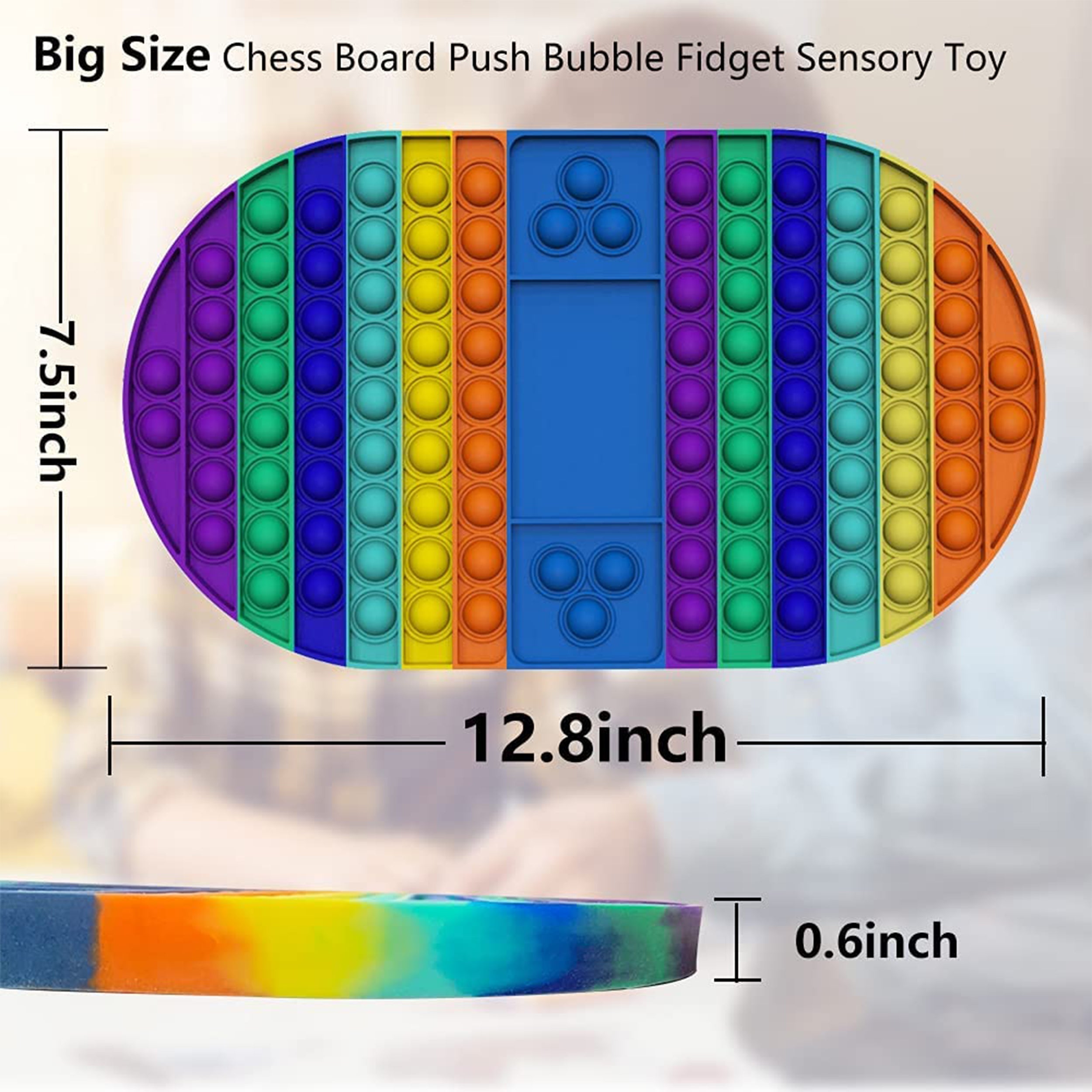 big size rainbow round edge push bubble fidget sensory toy dimensions 7.5*12.8 inches