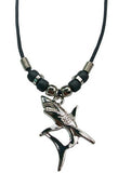 Wholesale Silver-Tone Shark Necklace with Rope Pendant | Silver on Black Beaded Necklace  ( sold by the piece or dozen )