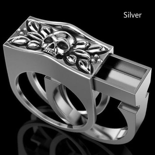 Wholesale SILVER HIDDEN COMPARTMENT SKULL METAL BIKER RING (sold by the piece)