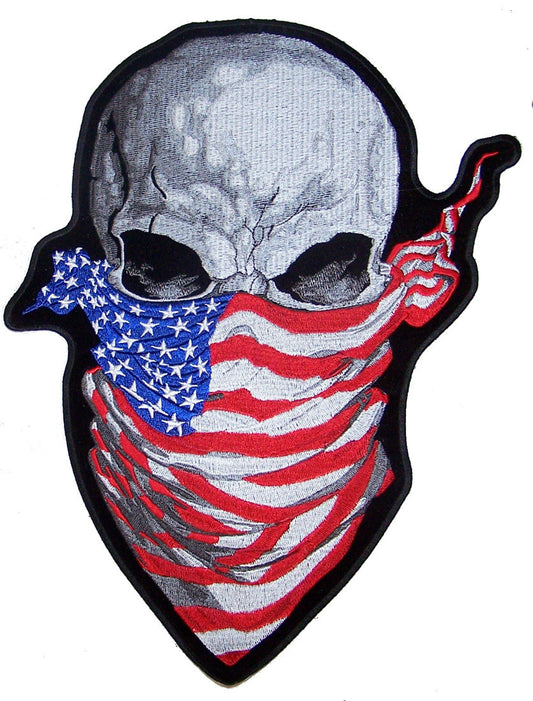 Buy SKULL AMERICAN FLAG BANDANA EMBROIDERED PATCH 12 INCHBulk Price