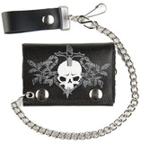 Wholesale SKULL & DAGGER TRIFOLD LEATHER WALLETS WITH CHAIN (Sold by the piece)