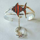 Wholesale TROPICAL FISH CUFF SLAVE BRACELET W RING ON CHAIN (Sold by the piece)